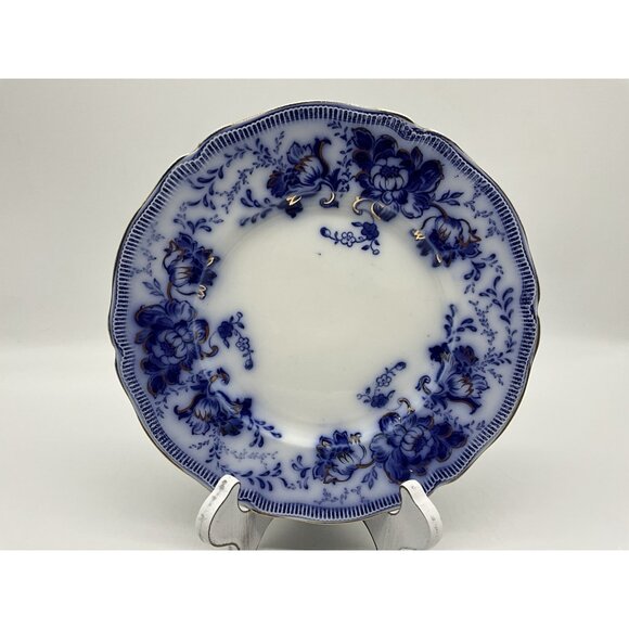 Johnson Bros. Richmond Flow Blue Gilt Floral 9" Plate and Cup an Saucer Set - Picture 6 of 16